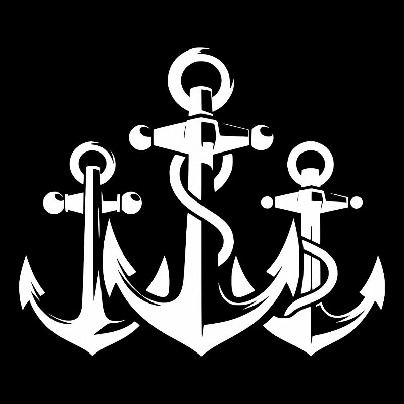 Nautical anchor group with rope around the iron