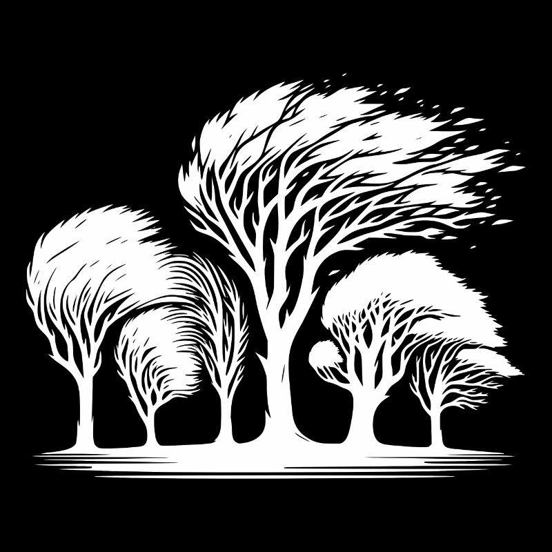 Coastal trees in a violent autumn storm