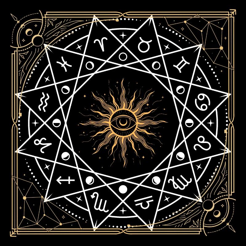 Roue du zodiaque soleil doré