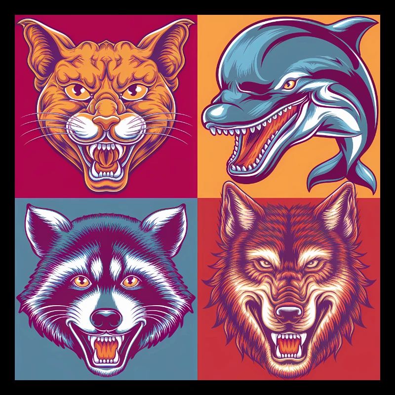 Pop-art Tiere Cat Delphin Wolf Waschbär Halloween
