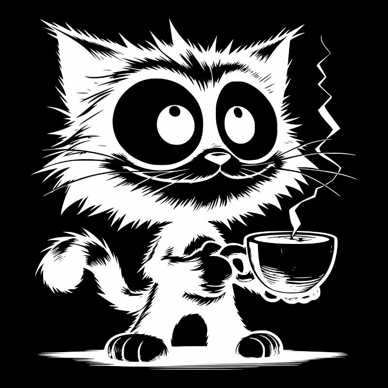Drôle de chat souriant avec tasse à café