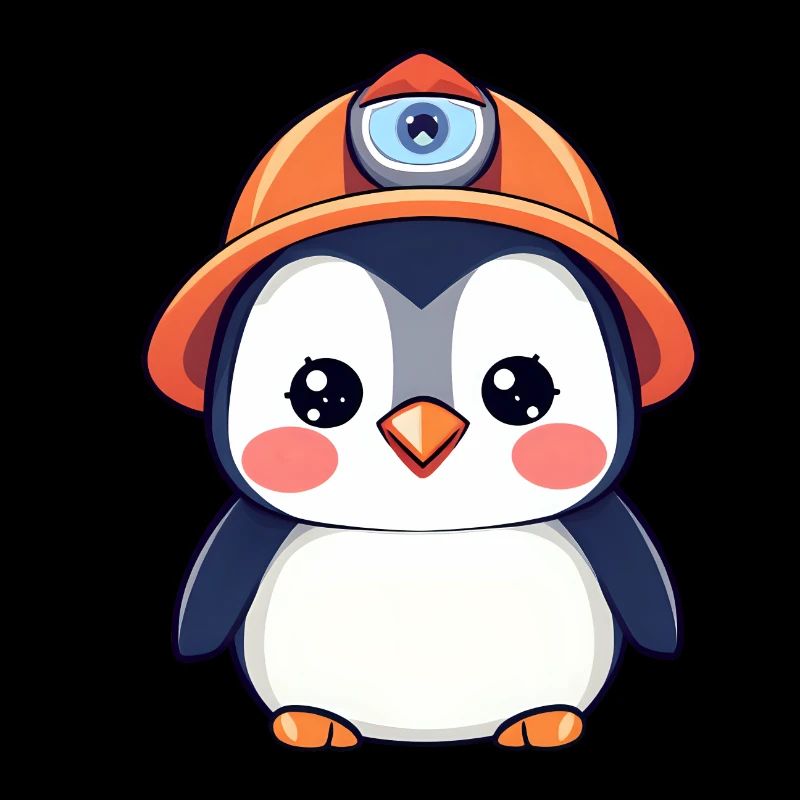 Bautrupp-Pinguin mit orangefarbenem Schutzhelm