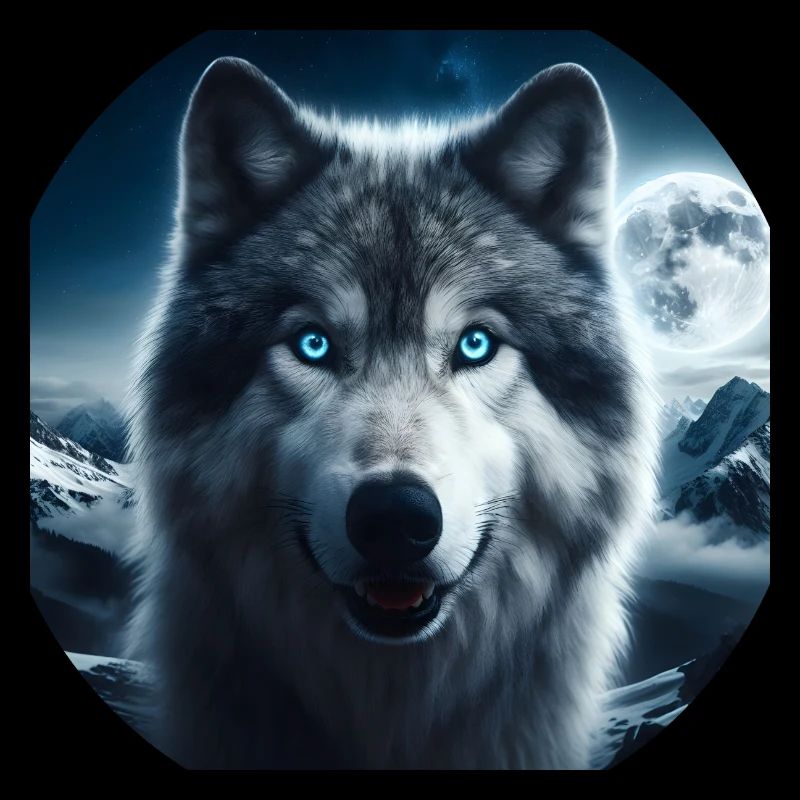 Wolf with blue eyes at night
