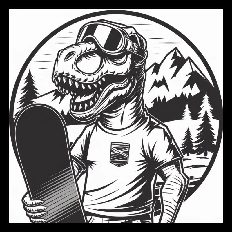 Ski-Rex, der Ski fahrende T-Rex