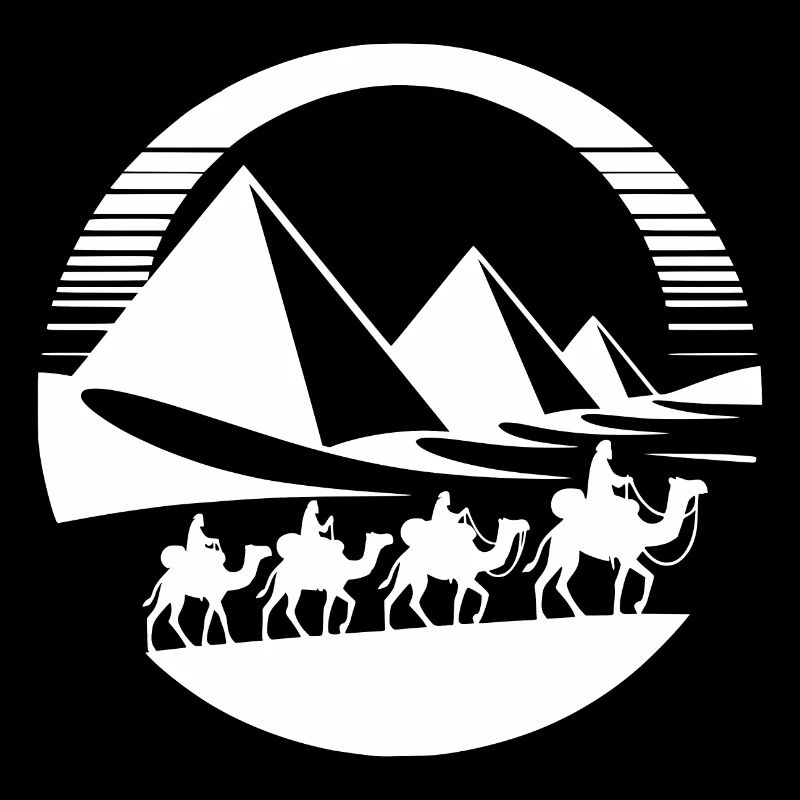 Egyptian Silhouette Pyramids and Camel Caravan