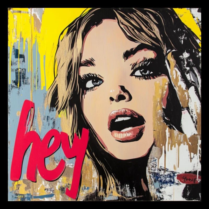 HEY greeting in red pop art
