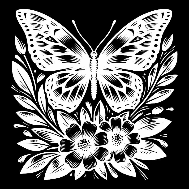 Papillon élégant avec des fleurs de tatouage