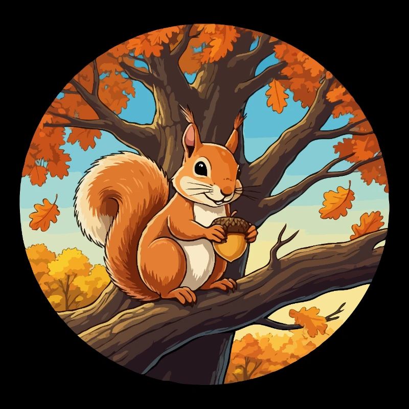 Écureuil avec un gland dans l’arbre