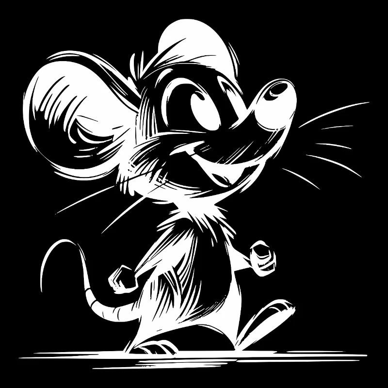 Kids Mouse with Big Ears Pencil Sketch Style