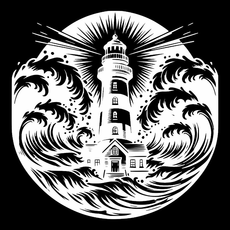Phare côtier rayé dans une mer agitée