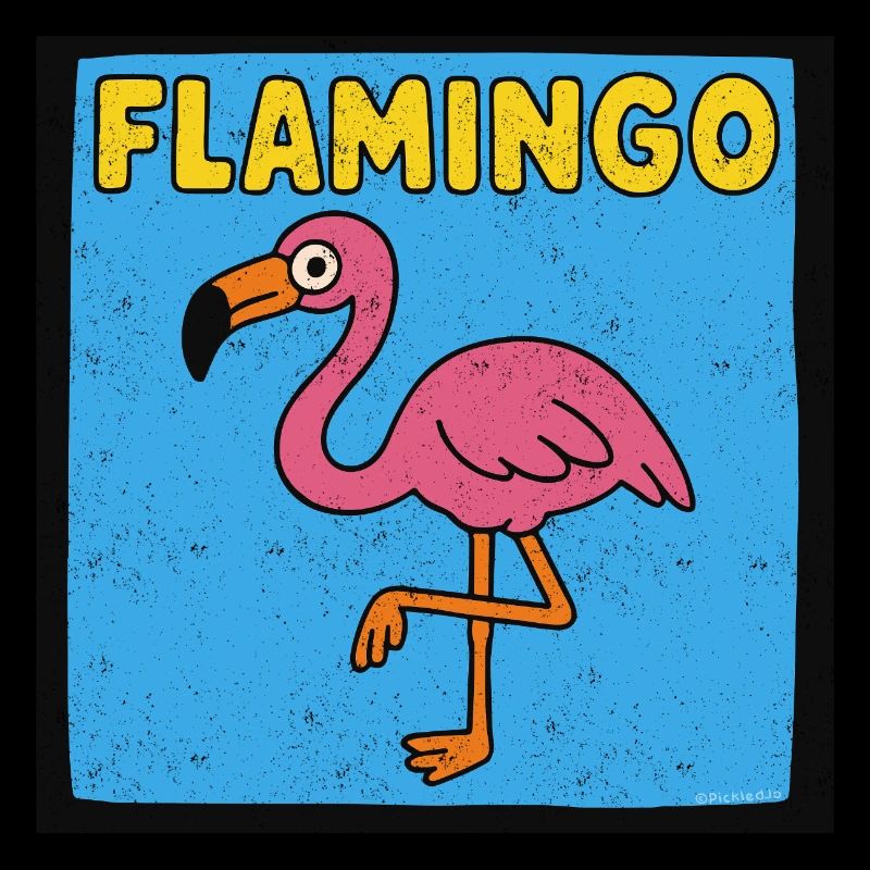 Flamingo Cartoon - Weathered Look