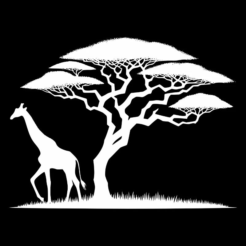 Giraffe and Acacia Silhouette African Nature