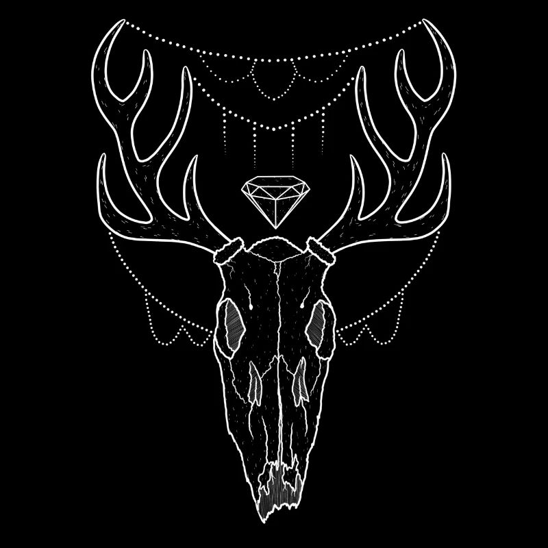 Deer antler skull lineart design