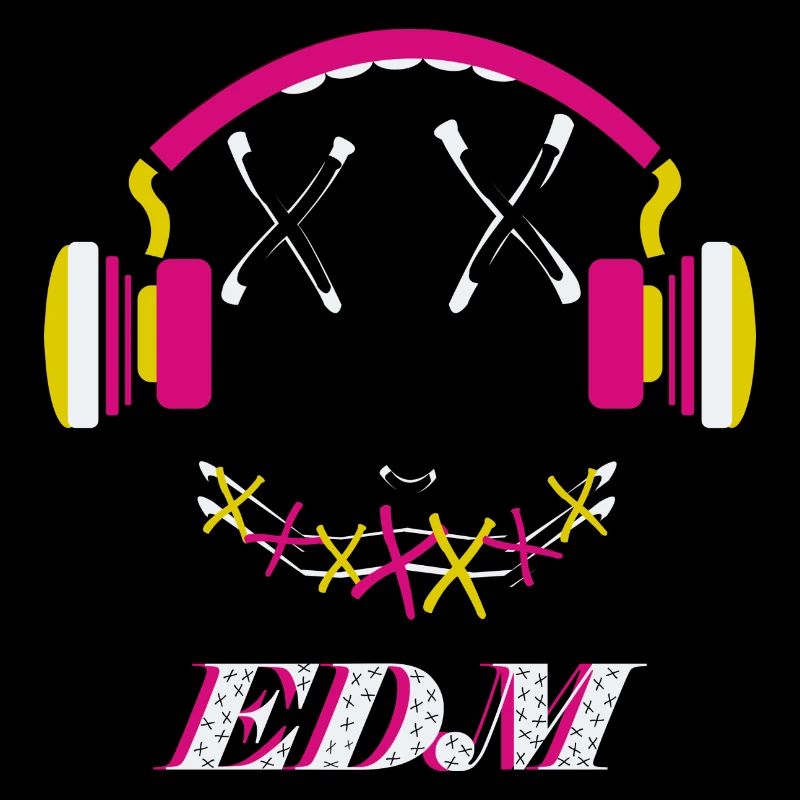 EDM Music, buntes Gesicht mit Kopfhörer