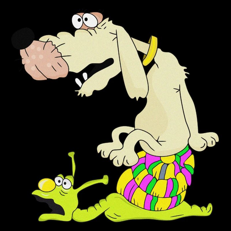 Funny dog rides on a snail
