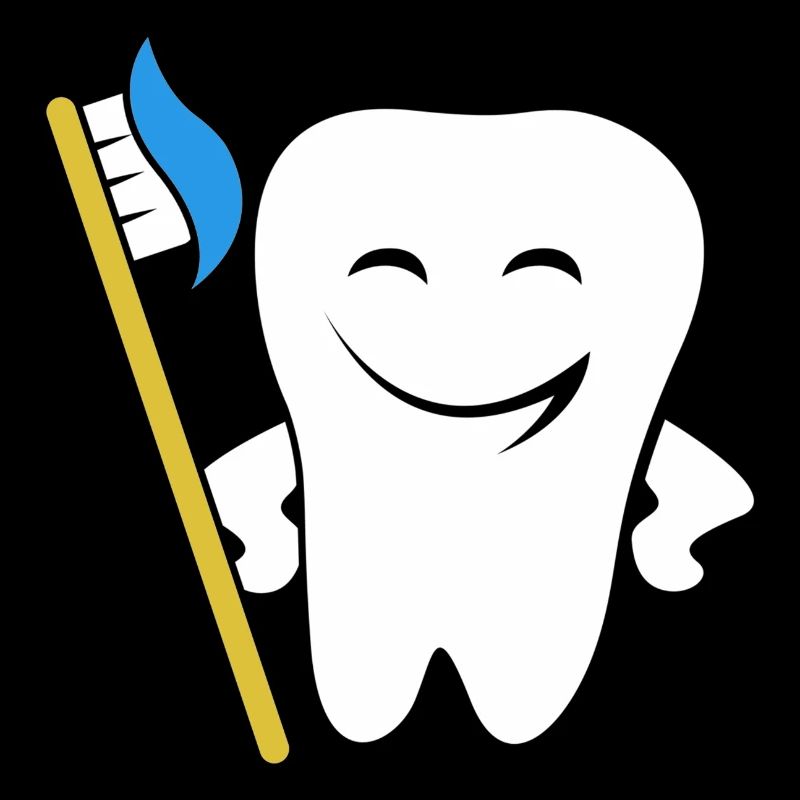 Funny tooth brushing his teeth with a toothbrush