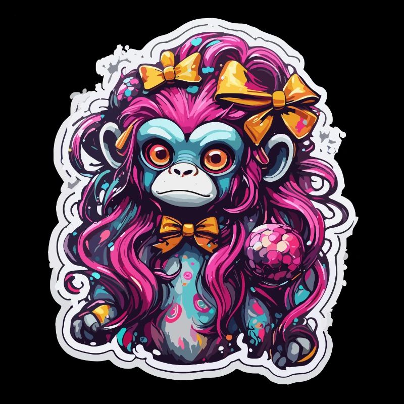 Singe mignon / Fille de singe / Mignon / noeud de cheveux