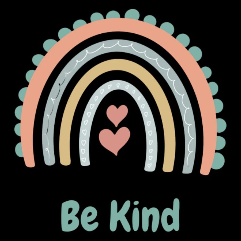 Be Kind - Arc-en-ciel et coeurs - Boho