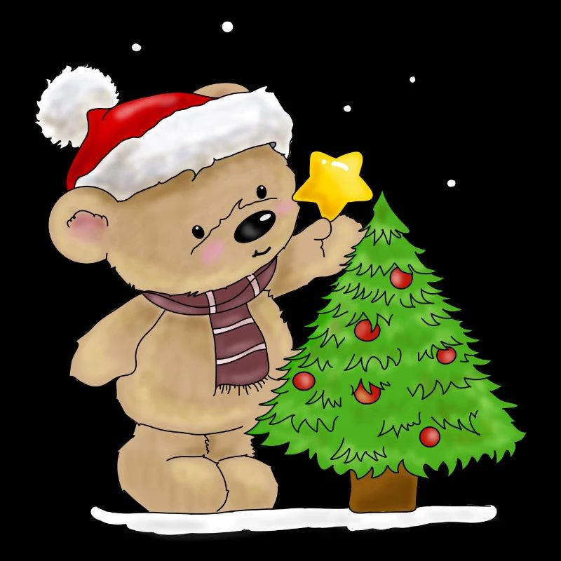 Bärchen schmückt Weihnachtsbaum