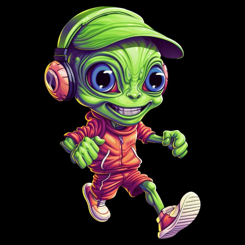 Jogger extraterrestre vert avec écouteurs