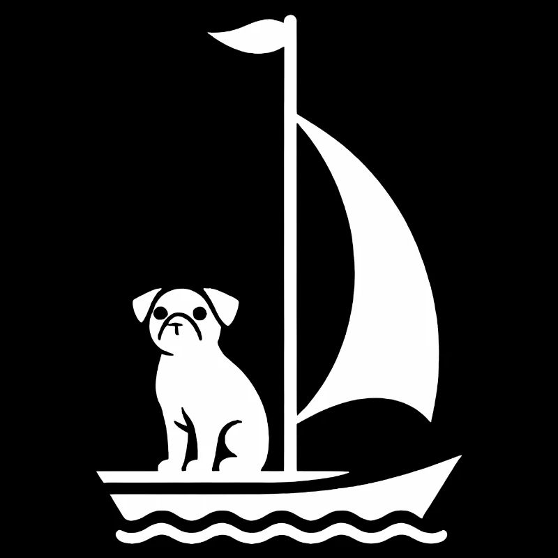 Mops im Boot Silhouette Segeln Minimalistisch