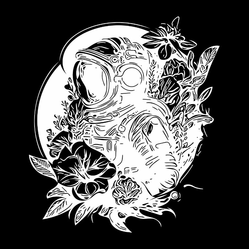 Astronaute avec des fleurs au clair de lune