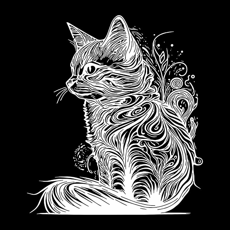 Lignes de tatouage chat dans le style nature sauvage