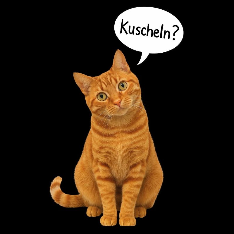 Red cat with tilted head asks: "Cuddle?"