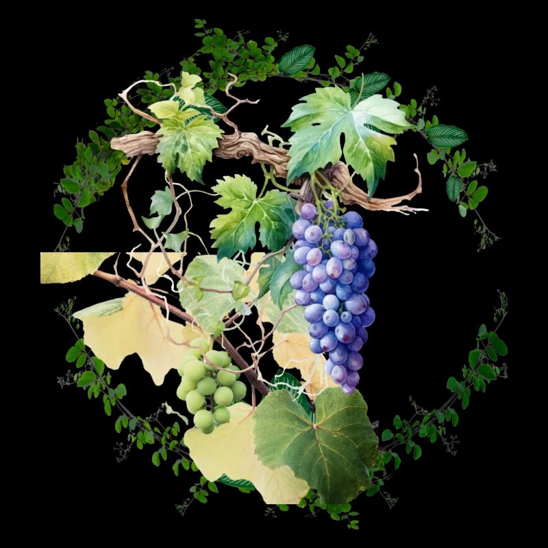 Feuilles de vignes avec raisins blanc et noir