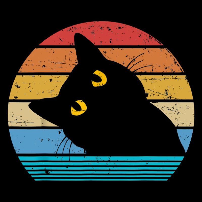 Rétro Chat Noir Amant Vintage Style Chats Mignon