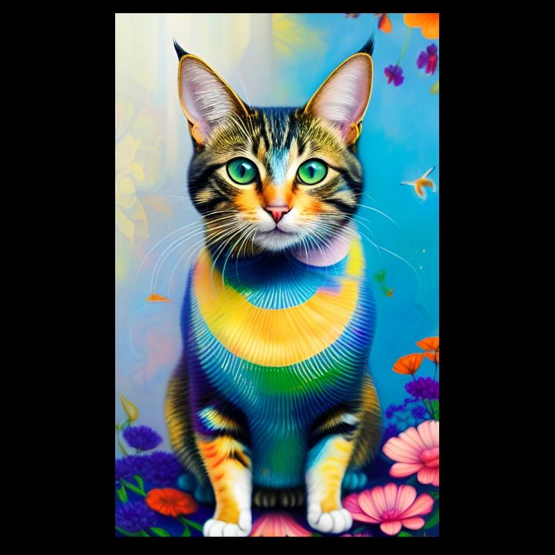 Domestic short haired cat with flowers
