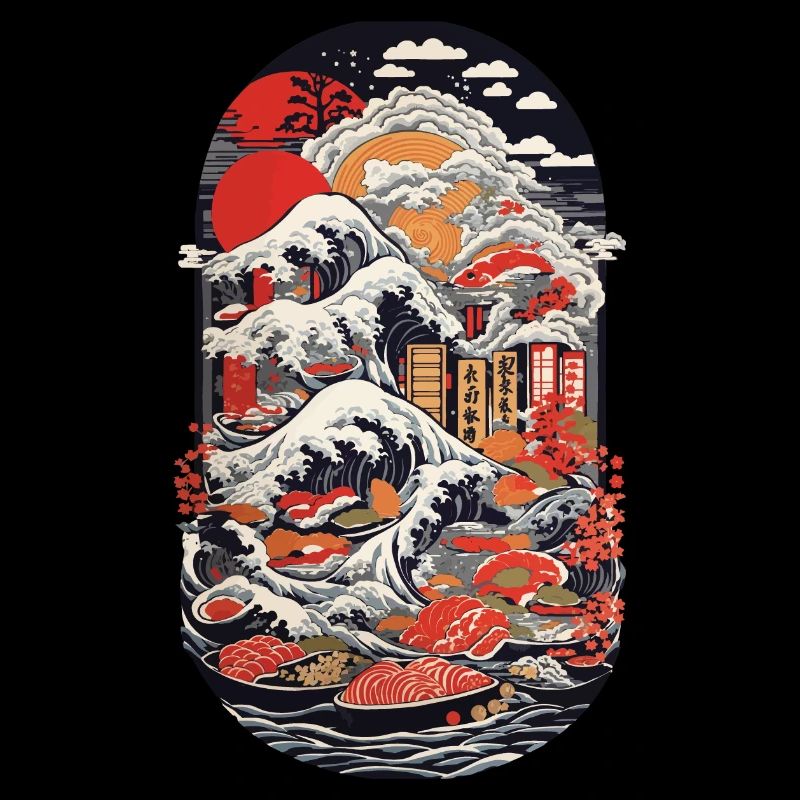 Masterful Sushi Ukiyo-e Kanagawa Retro Art