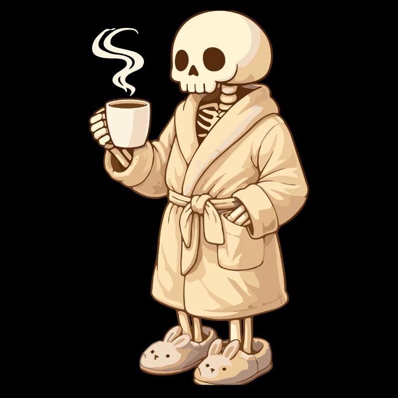Cozy skeleton in bathrobe – time for rest