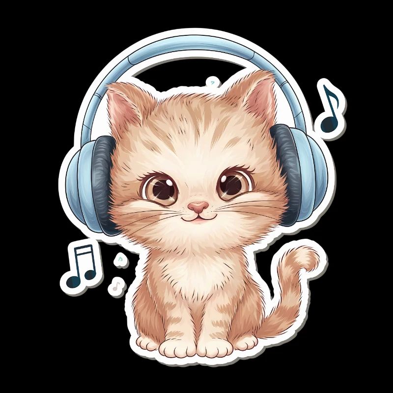 Chat mignon avec des écouteurs Doodle