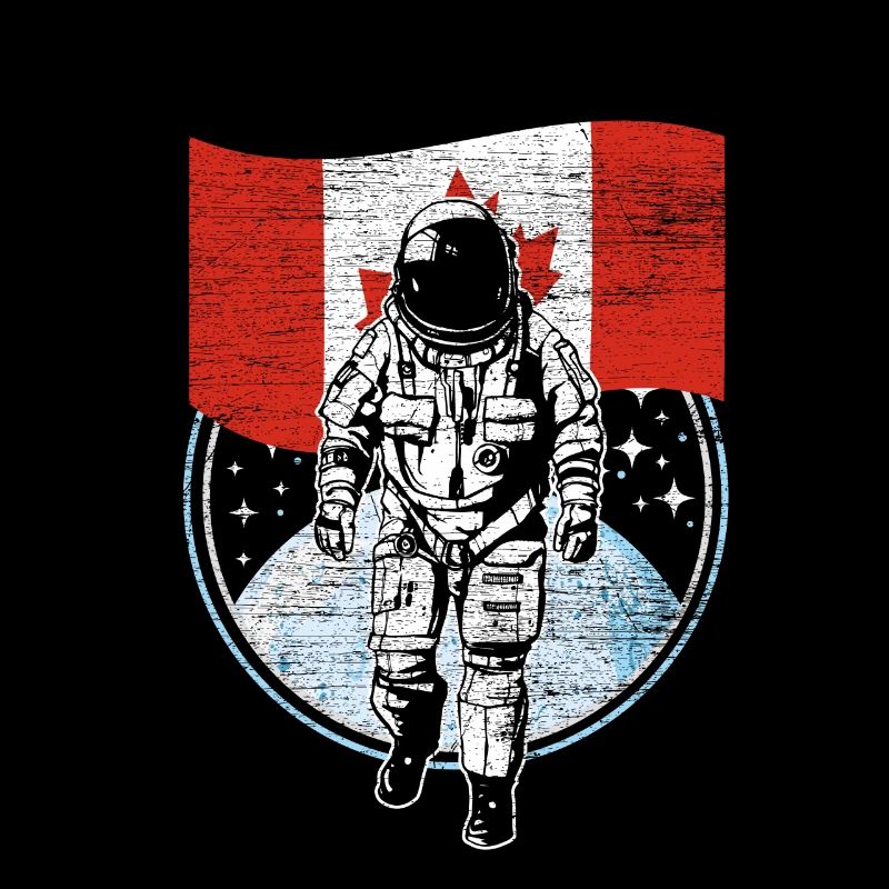 Astronaut with flag of Canada in outer space