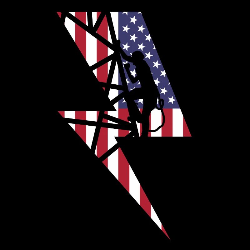 Monteur de lignes d'électricien drapeau des États-Unis