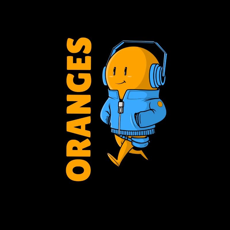 Coole Orange mit Kopfhörern Musik