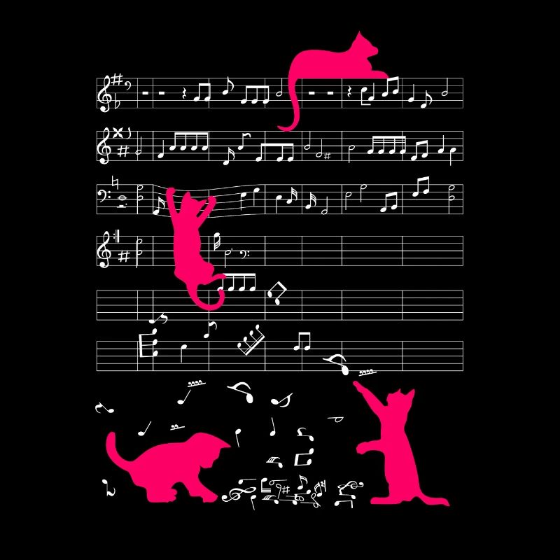 Note de musique de chat mignon musicien de partition rose