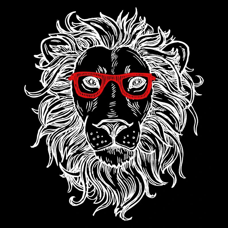 Löwe bzw. Löwenkopf mit Brille in rot