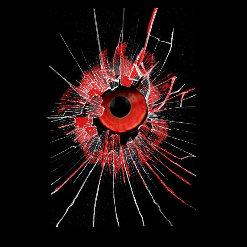Rote Auge hinter einer Glasscheibe Gothic eye