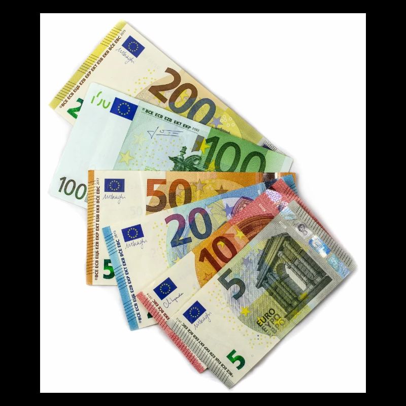 euro banknotes on white background