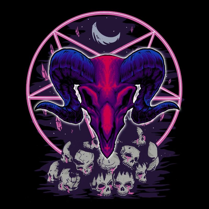 pentagram, goat head devil, on skulls