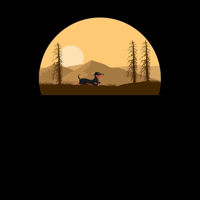 Dachshund running with sunset and nature