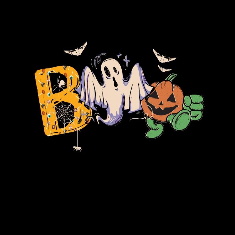 Boo Halloween Bat Pumpkin Ghost and Spiders
