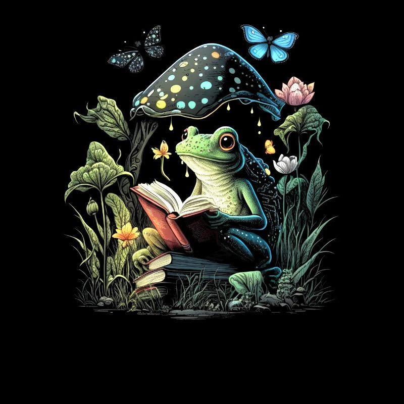 Cottagecore Aesthetic Mushroom Frog Reading Book
