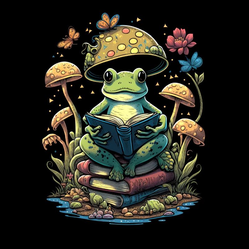Cottagecore Aesthetic Mushroom Frog Reading Book