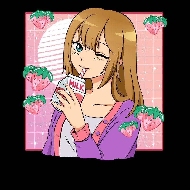 Kawaii Anime Mädchen Erdbeermilch