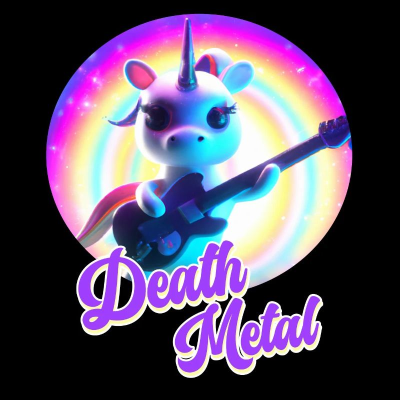 Witziges Einhorn mit E-Gitarre und Regenbogen