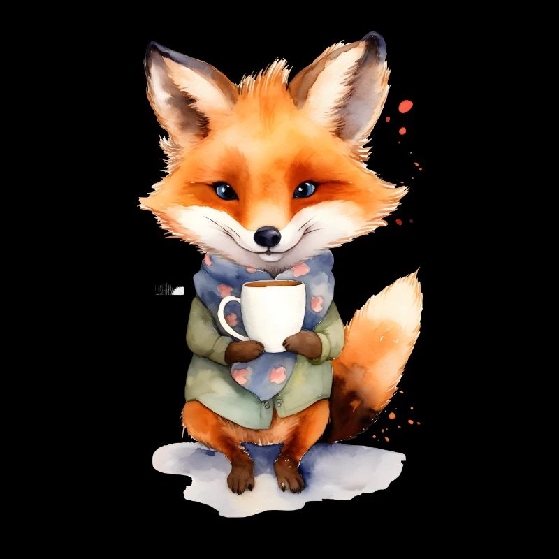 Fuchs mit Kaffee -Aquarellstil