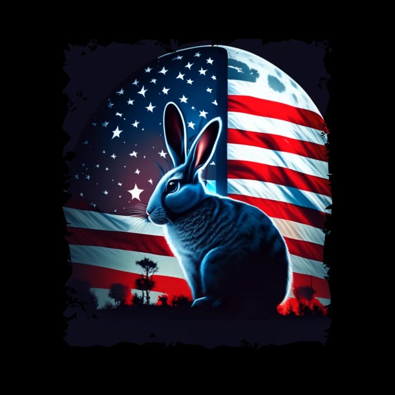 America rabbit under Moon with American Flag